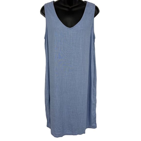 Orvis Womens Blue V-Neck Sleeveless Dress Medium M Linen Shift NWT New - Picture 1 of 9